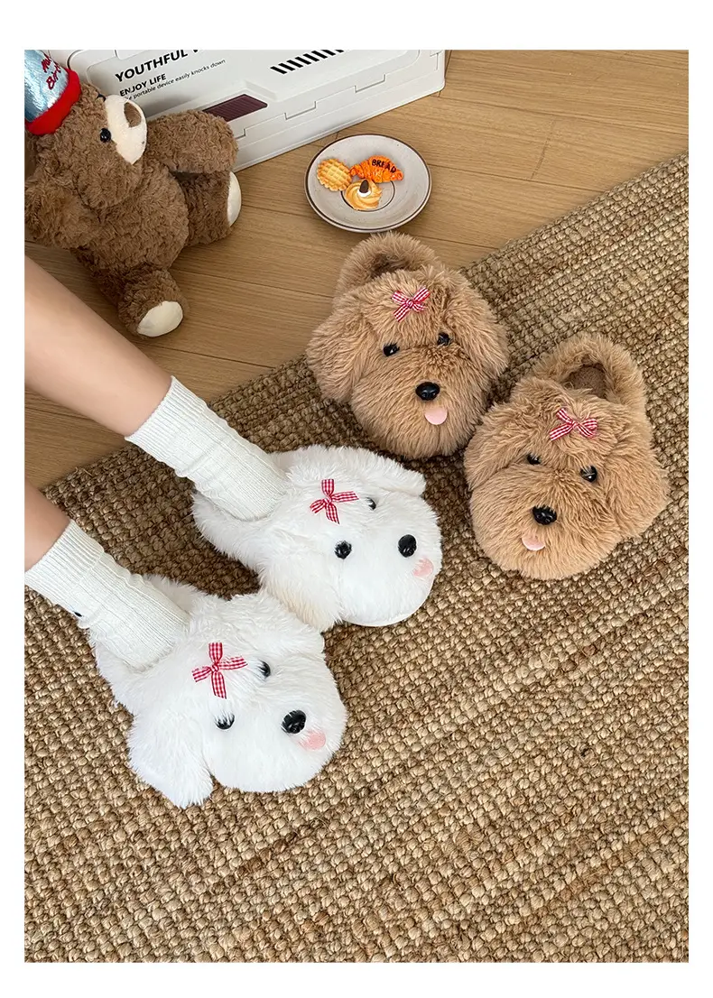 Qidan Shoe Factory Cartoon Cotton Slippers for Women Autumn and Winter Home Indoor Cute Puppy Warm Anti-Slip Furry Slippers for Women — feature 3
