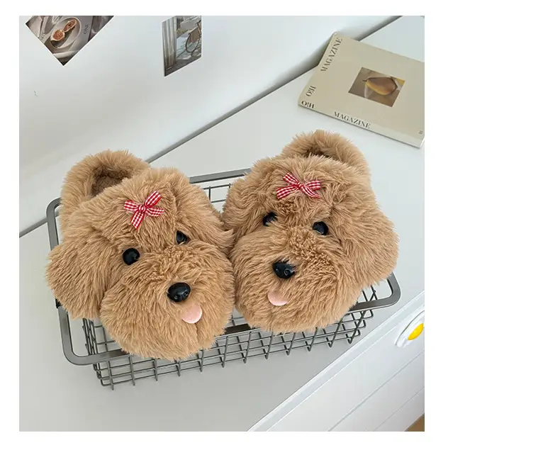 Qidan Shoe Factory Cartoon Cotton Slippers for Women Autumn and Winter Home Indoor Cute Puppy Warm Anti-Slip Furry Slippers for Women — feature 5
