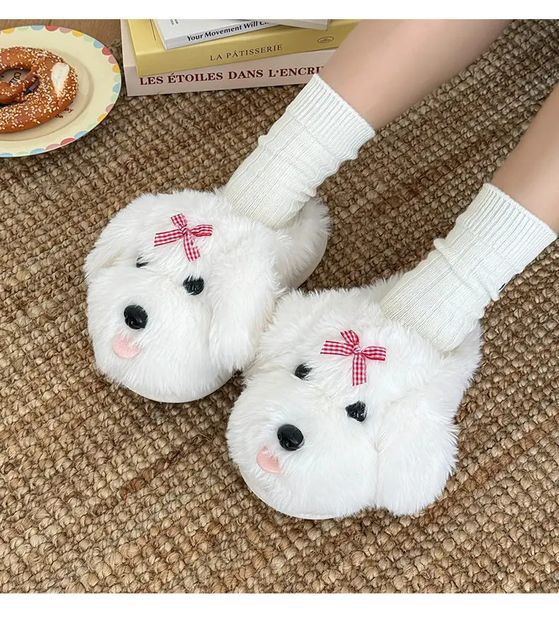 Qidan Shoe Factory Cartoon Cotton Slippers for Women Autumn and Winter Home Indoor Cute Puppy Warm Anti-Slip Furry Slippers for Women — feature 7