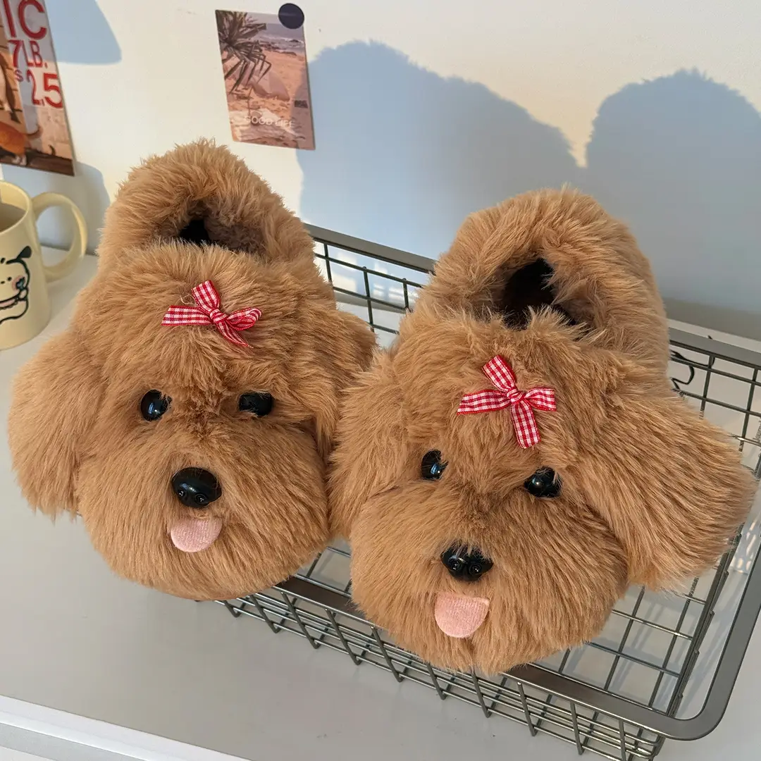 Qidan Shoe Factory Cartoon Cotton Slippers for Women Autumn and Winter Home Indoor Cute Puppy Warm Anti-Slip Furry Slippers for Women - Image 3