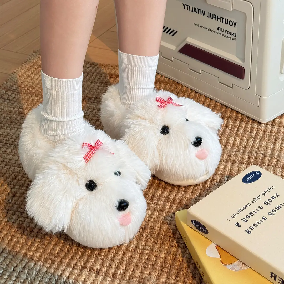 Qidan Shoe Factory Cartoon Cotton Slippers for Women Autumn and Winter Home Indoor Cute Puppy Warm Anti-Slip Furry Slippers for Women - Image 4