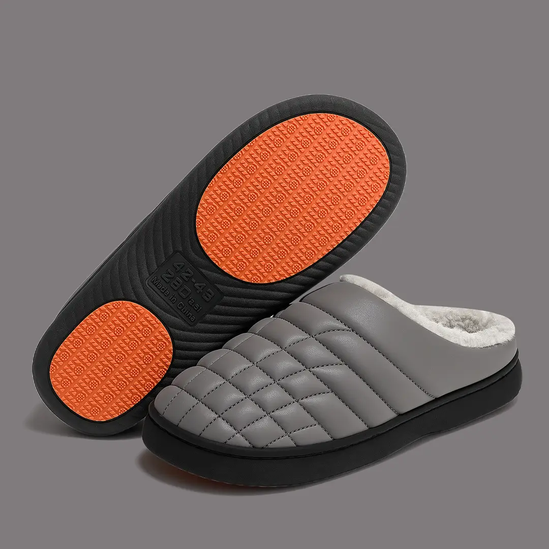 Pu Waterproof Cotton Slippers for Men in Autumn and Winter Home Indoor Soft-Soled Plush Warm Middle-Aged and Elderly Anti-Slip Cotton Slippers for Women Wholesale - Image 3