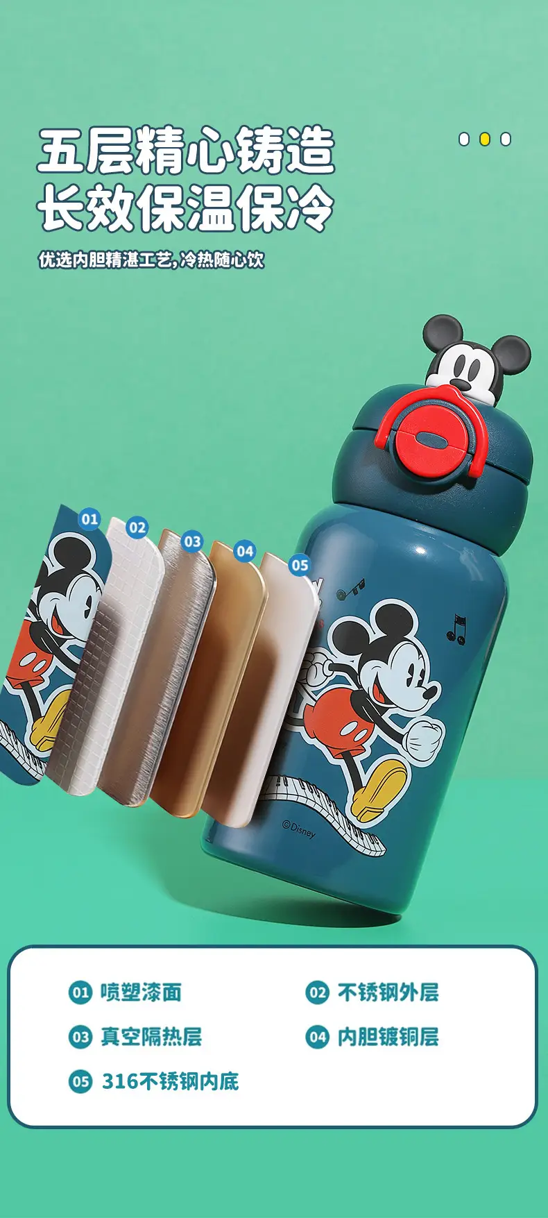 New Cartoon Children's Insulated Cup, Leak-Proof School Water Bottle, Cute Student Portable Flip-Top Double-Drink High-Value Water Bottle — feature 8