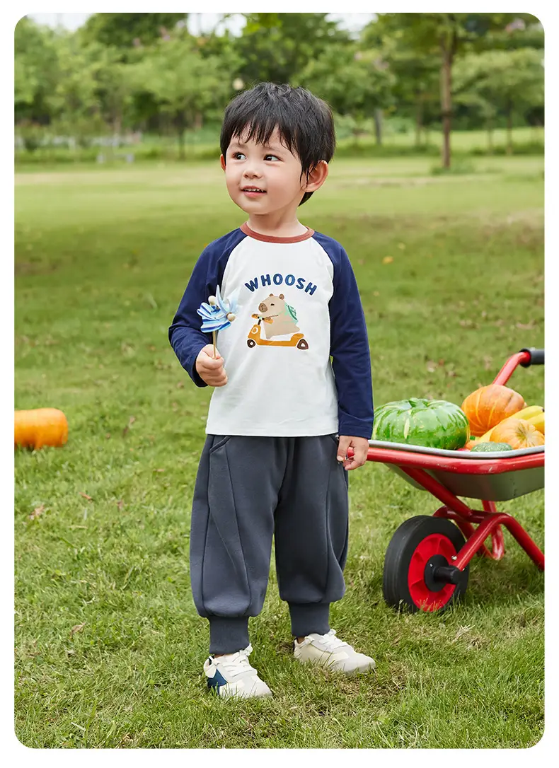 Boys Long Sleeve T-Shirt Spring Color Blocked Toddler Loose Fit — feature 2