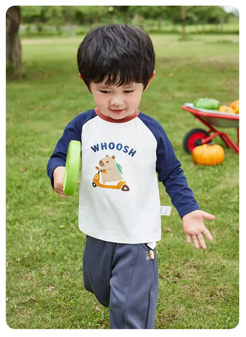 Boys Long Sleeve T-Shirt Spring Color Blocked Toddler Loose Fit — feature 4