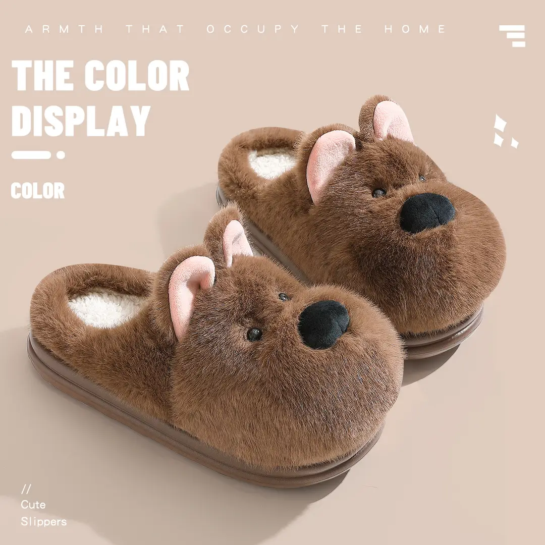 Cute Puppy Cotton Slippers for Women Winter Home Indoor Plush Warm Women's Home Soft Bottom Non-Slip Cotton Slippers Wholesale - Image 2