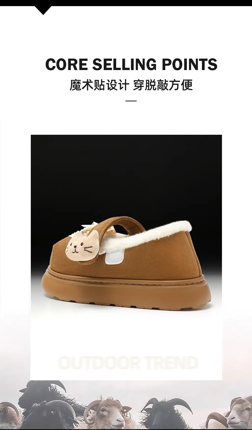 Thick-Soled Cotton Slippers for Women in Winter, Cute Bow-Knot, Large Toe, Plush, Warm, Non-Slip, Closed-Back Cotton Shoes, Winter Wholesale — feature 2