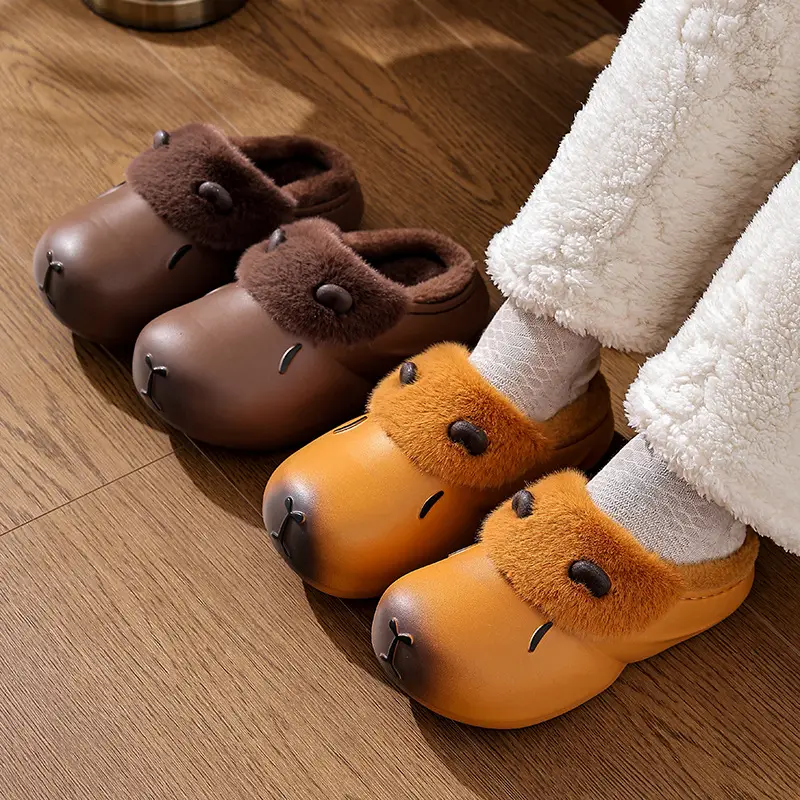 New Autumn Winter Kapibara Cotton Slippers for Kids Medium Large - Image 8