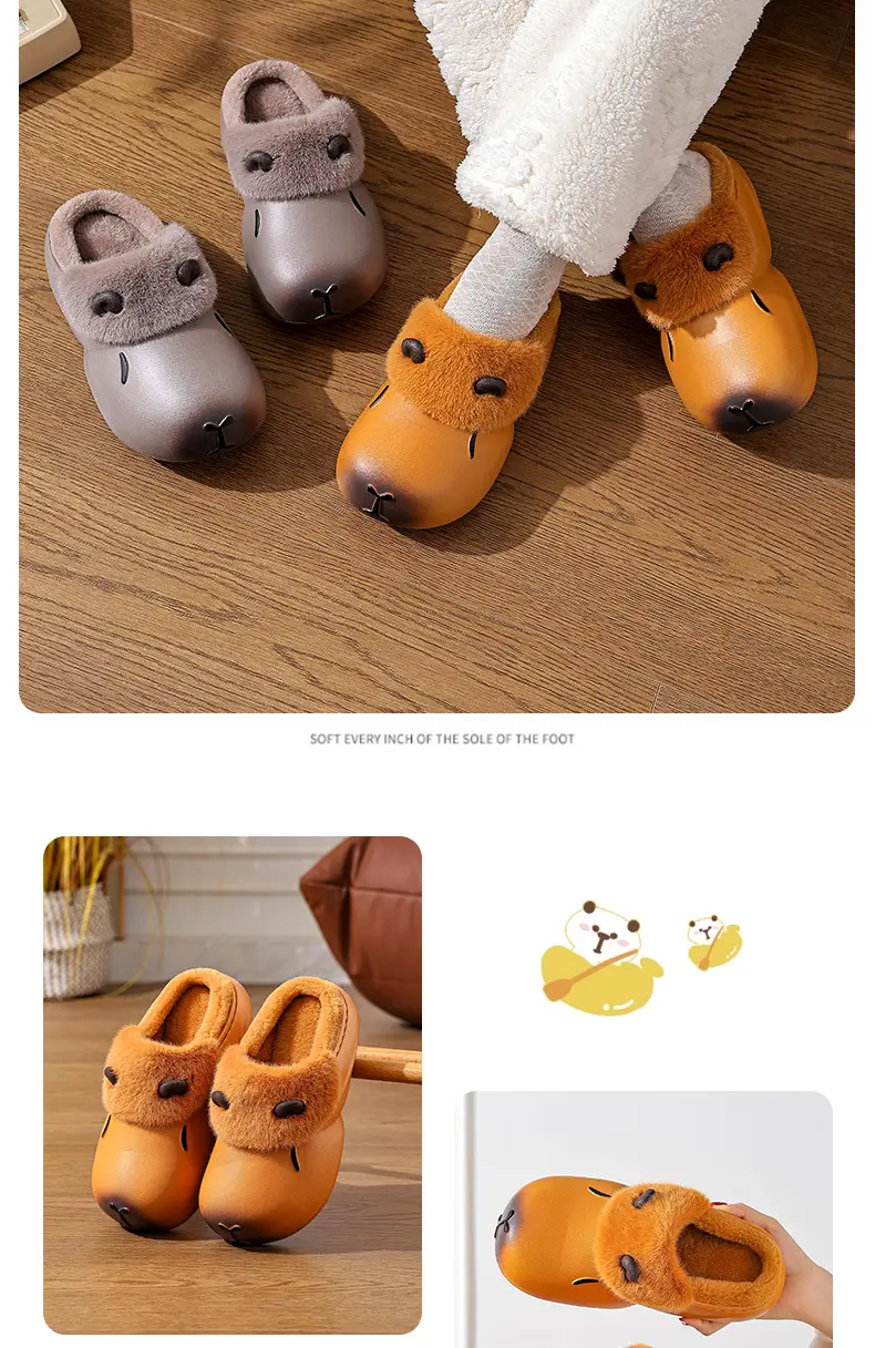 New Autumn Winter Kapibara Cotton Slippers for Kids Medium Large — feature 14