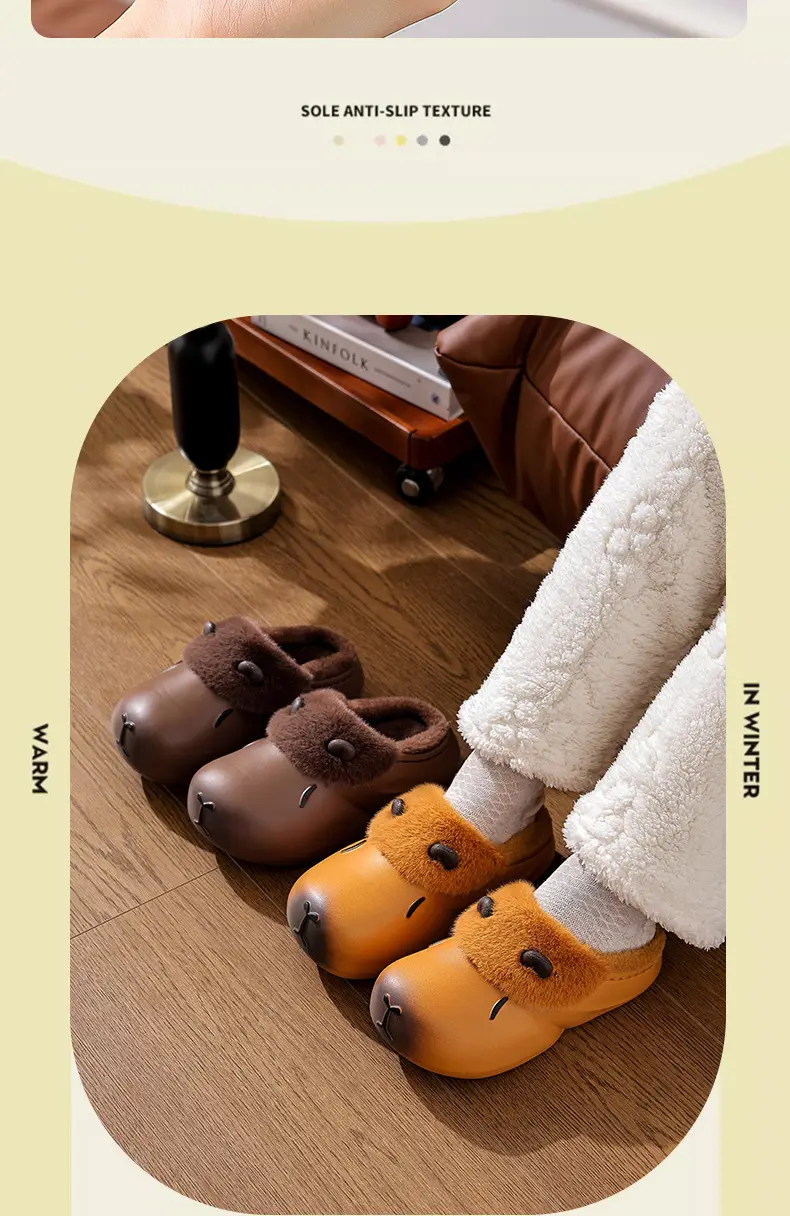 New Autumn Winter Kapibara Cotton Slippers for Kids Medium Large — feature 9