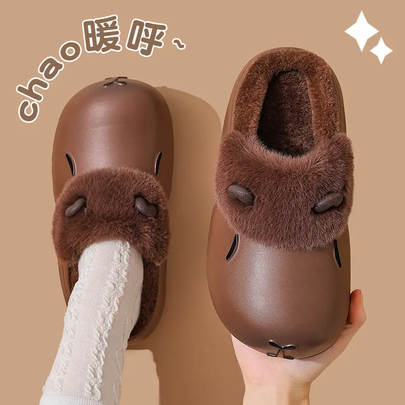 New Autumn Winter Kapibara Cotton Slippers for Kids Medium Large - Image 2