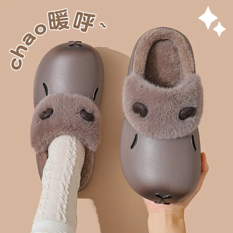 New Autumn Winter Kapibara Cotton Slippers for Kids Medium Large - Image 3