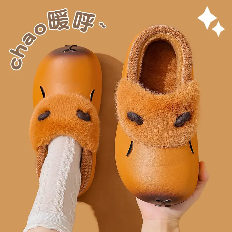New Autumn Winter Kapibara Cotton Slippers for Kids Medium Large - Image 4