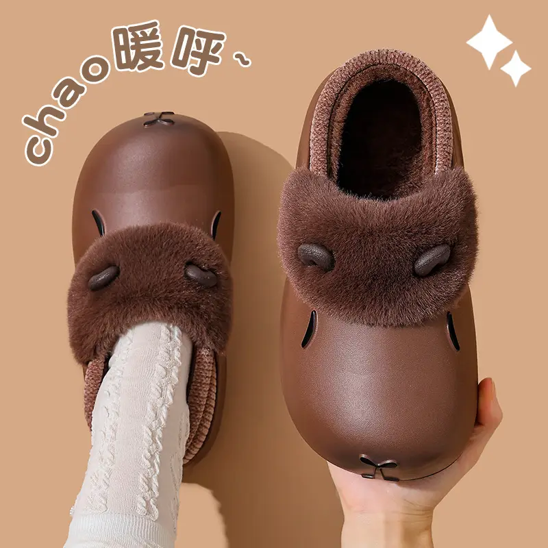 New Autumn Winter Kapibara Cotton Slippers for Kids Medium Large - Image 5