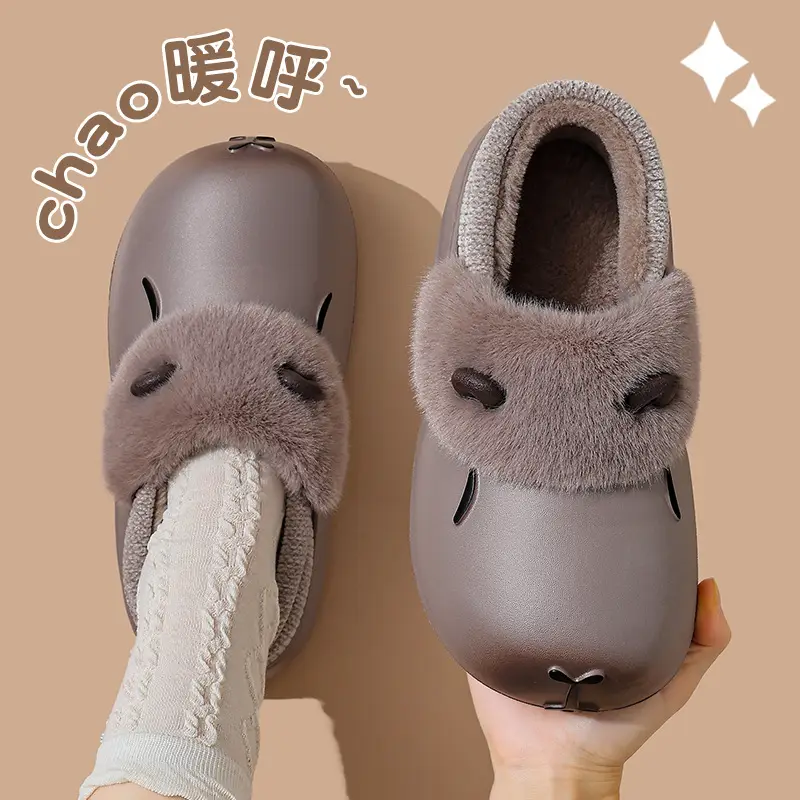 New Autumn Winter Kapibara Cotton Slippers for Kids Medium Large - Image 6