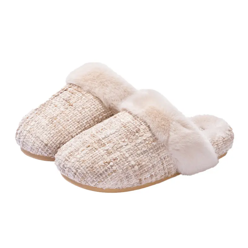 New Thick-Soled Height-Increasing Small Fragrance Slippers for Women in Autumn and Winter Indoor Home Fleece-Lined Warm Anti-Slip Wool Mouth Cotton Slippers - Image 2