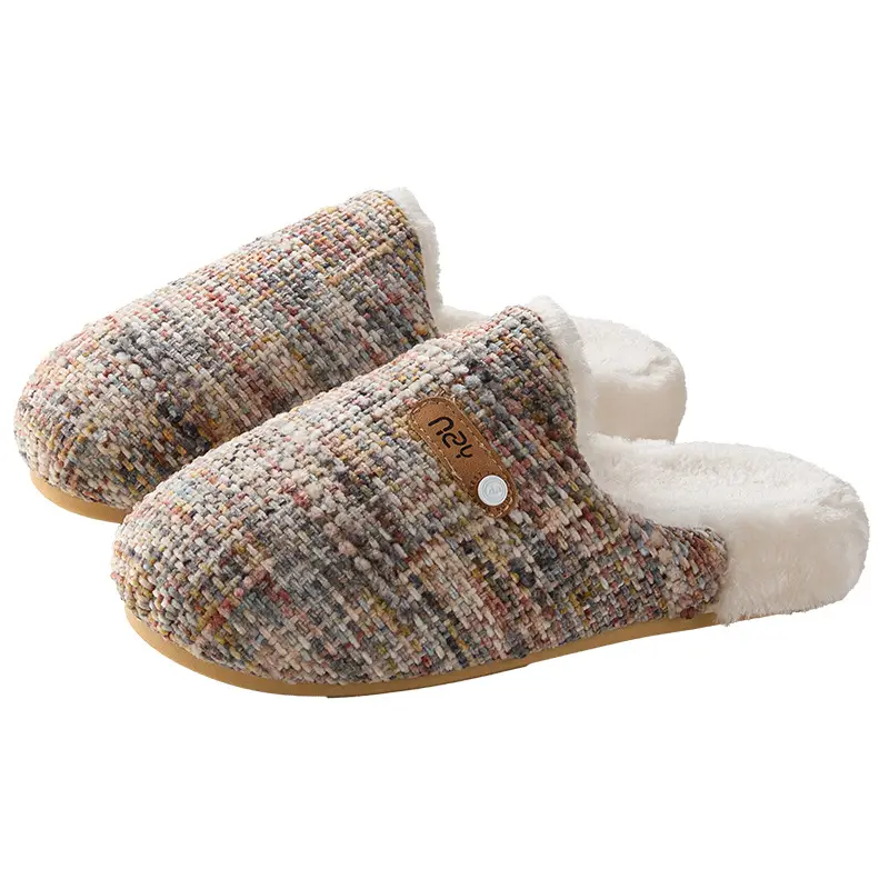 Nanbowan Cotton Slippers for Women, Autumn and Winter Retro Style Home Indoor Fleece-Lined Warm Thick-Soled Couple Cotton Slippers for Men