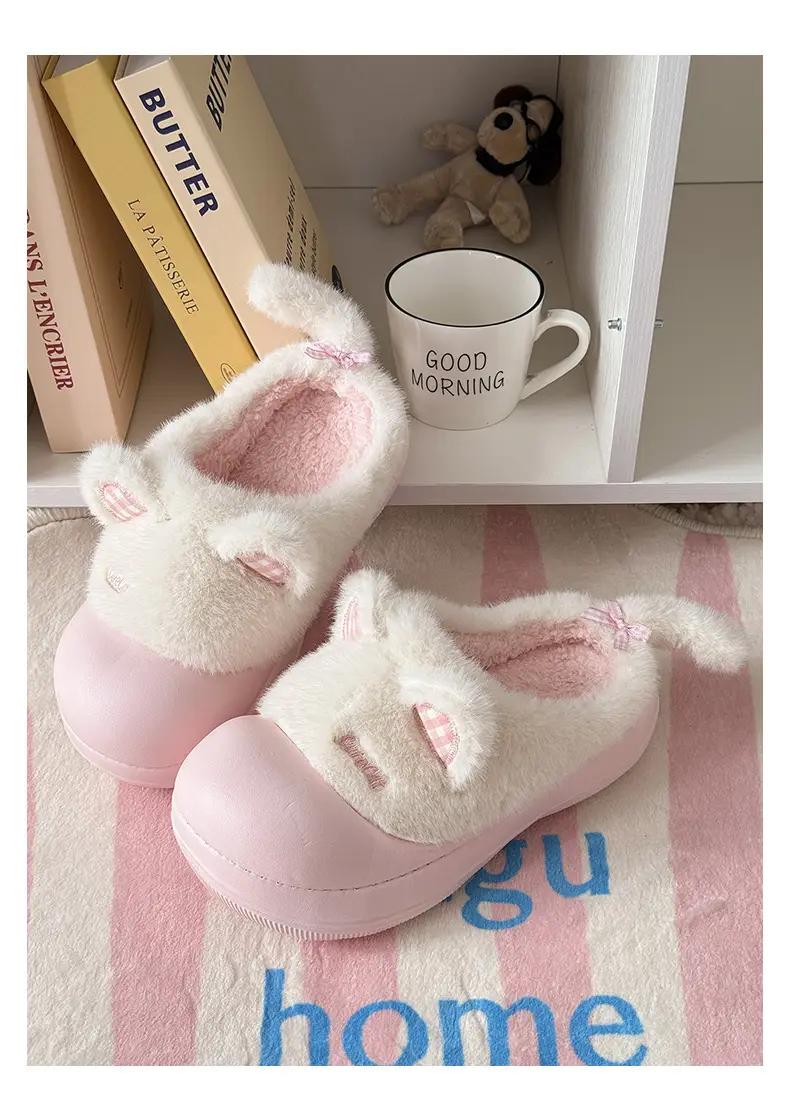 Pink Cartoon Slippers for Women Winter Warm Fleece Lined — feature 3