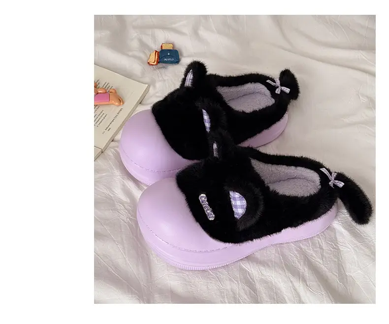 Pink Cartoon Slippers for Women Winter Warm Fleece Lined — feature 4