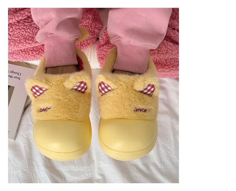 Pink Cartoon Slippers for Women Winter Warm Fleece Lined — feature 5