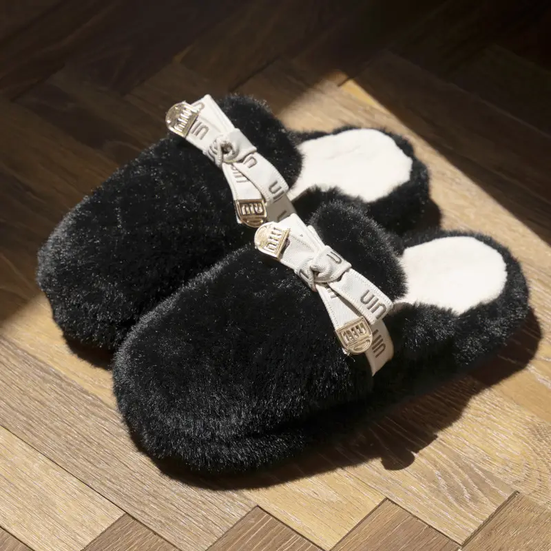 Women's Fleece Lined Rabbit Fur Slippers Winter Warm Anti-Slip - Image 6