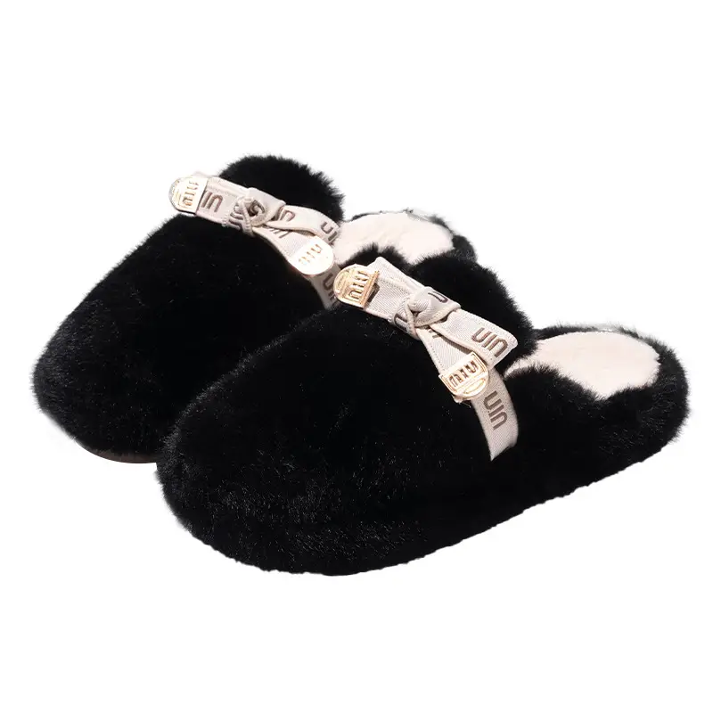 Women's Fleece Lined Rabbit Fur Slippers Winter Warm Anti-Slip - Image 3