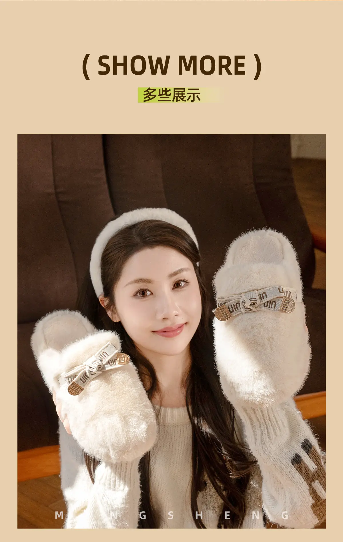 Women's Fleece Lined Rabbit Fur Slippers Winter Warm Anti-Slip — feature 4