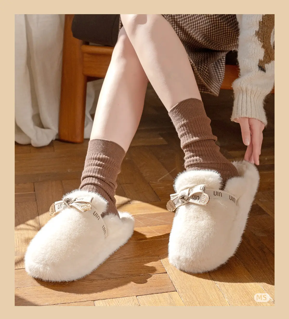 Women's Fleece Lined Rabbit Fur Slippers Winter Warm Anti-Slip — feature 5