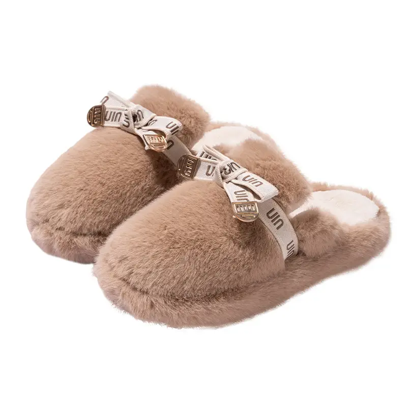 Women's Fleece Lined Rabbit Fur Slippers Winter Warm Anti-Slip - Image 2