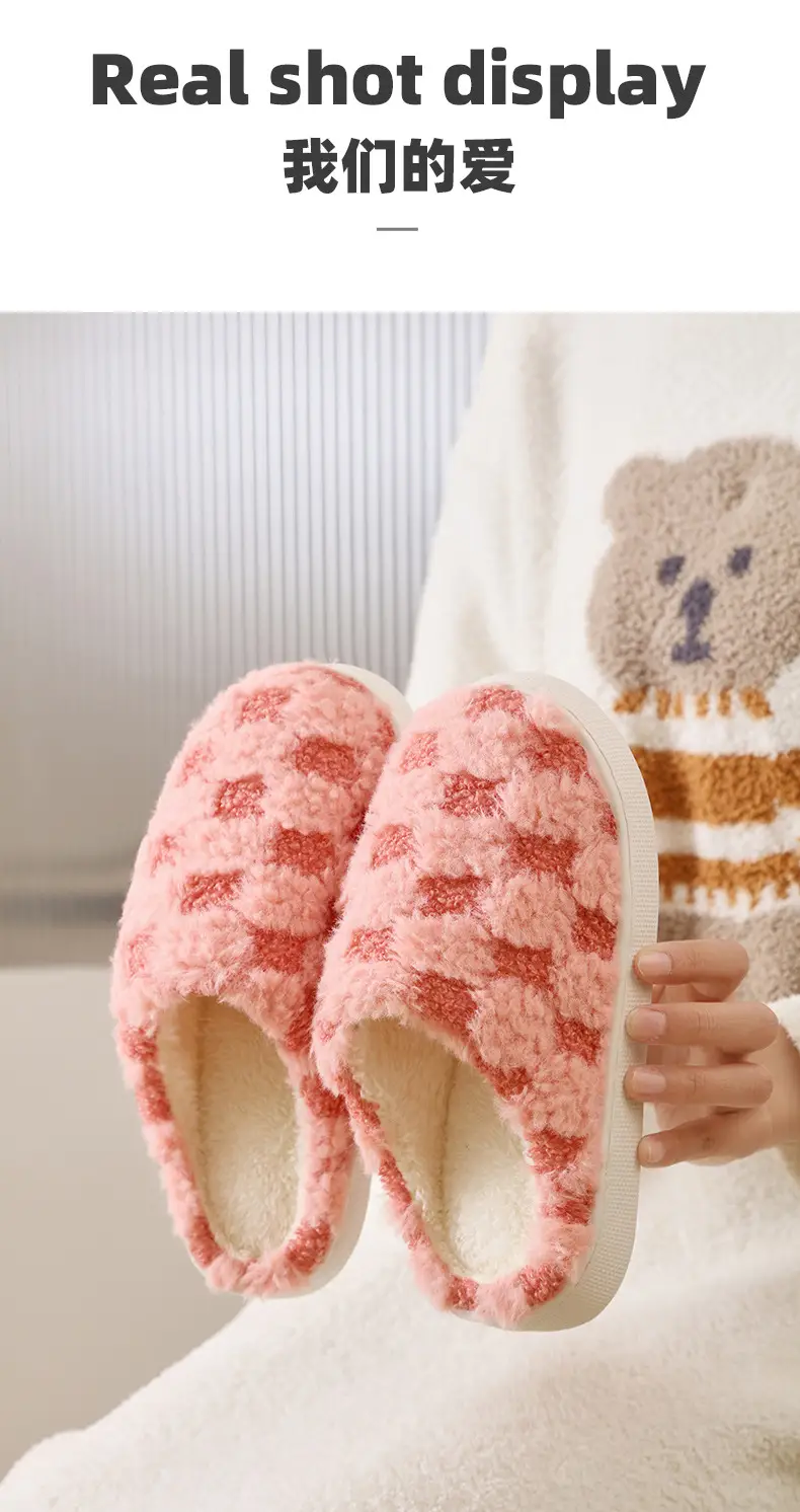 Cute Pink Fleece Slippers for Women Autumn Winter — feature 16