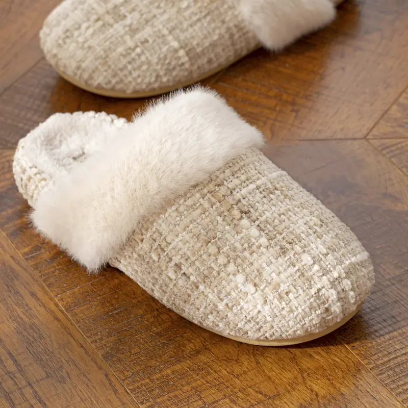 Cotton Slippers for Women, Autumn and Winter Indoor Slippers, Home Cotton Shoes, Warm Home Fleece-Lined Floor Plush Toe-Cap Cotton Slippers - Image 5