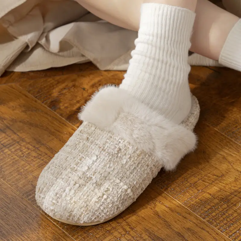 Cotton Slippers for Women, Autumn and Winter Indoor Slippers, Home Cotton Shoes, Warm Home Fleece-Lined Floor Plush Toe-Cap Cotton Slippers - Image 6