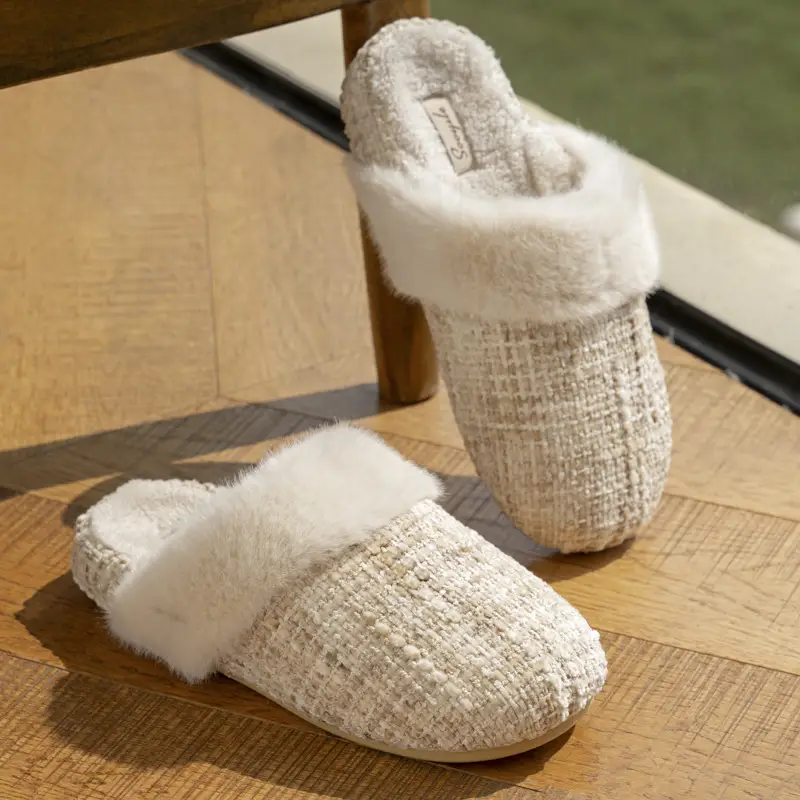 Cotton Slippers for Women, Autumn and Winter Indoor Slippers, Home Cotton Shoes, Warm Home Fleece-Lined Floor Plush Toe-Cap Cotton Slippers - Image 7