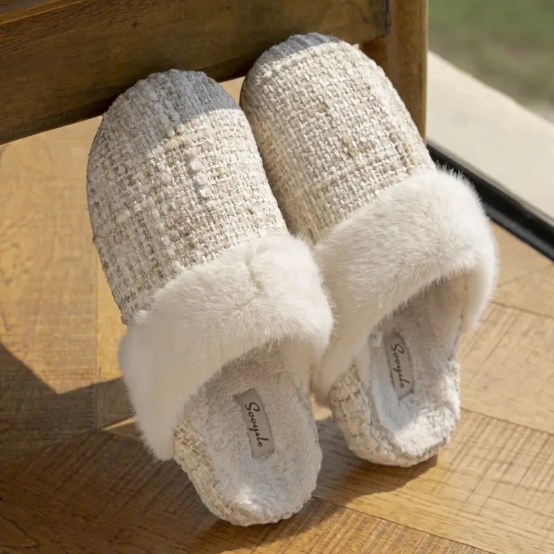 Cotton Slippers for Women, Autumn and Winter Indoor Slippers, Home Cotton Shoes, Warm Home Fleece-Lined Floor Plush Toe-Cap Cotton Slippers - Image 3