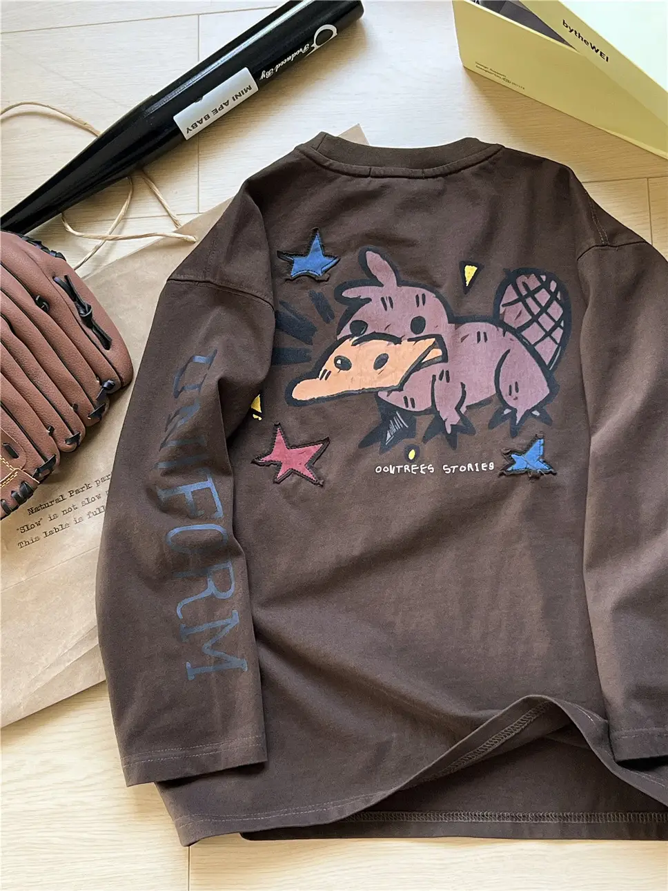2026 Boys Long Sleeve Korean Style T-Shirt Brown Applique Embroidery - Image 4