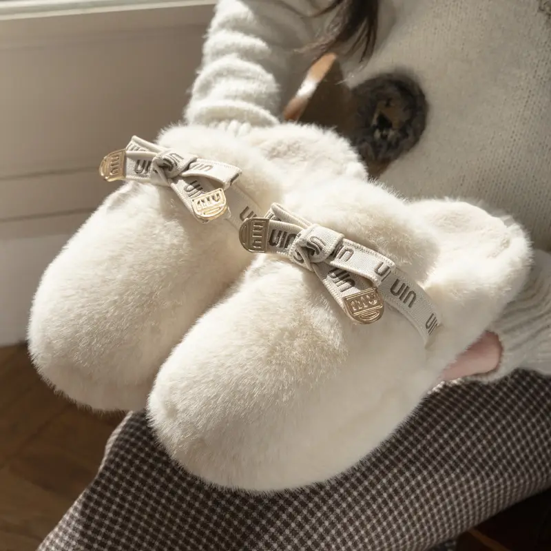 New Cotton Slippers for Women in Winter Thickened Versatile Indoor Non-Slip Home Cute Plush Slippers Home Cotton Slippers