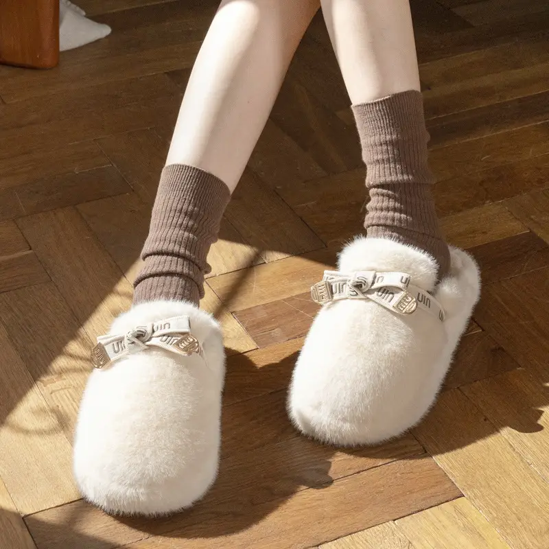 New Cotton Slippers for Women in Winter Thickened Versatile Indoor Non-Slip Home Cute Plush Slippers Home Cotton Slippers
