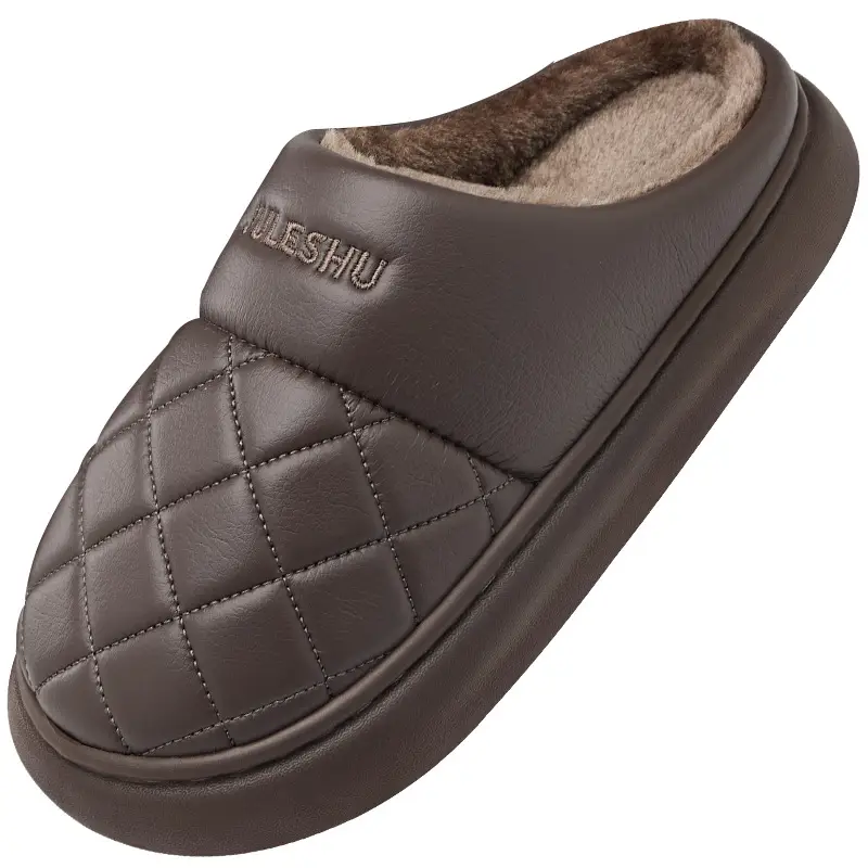 Waterproof Cotton Slippers for Women in Autumn and Winter 2025 New Home Warm and Comfortable Thick-Soled Antibacterial Leather Cotton Shoes for Men to Wear Outside - Image 9