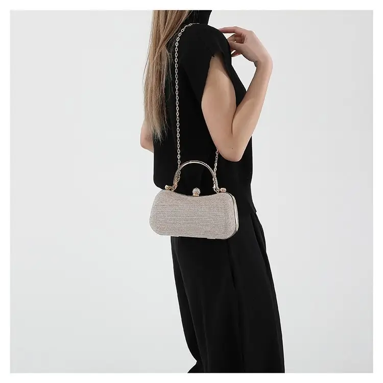 Textured Gold Women's Shoulder Bag with Chain Crossbody