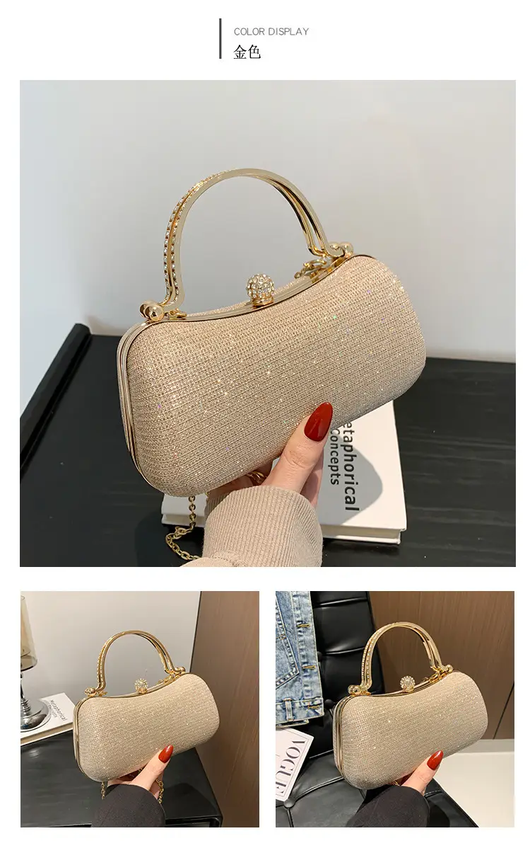 Textured Gold Women's Shoulder Bag with Chain Crossbody — feature 11