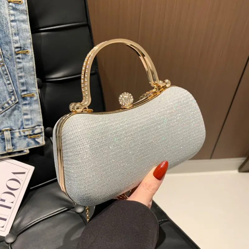 Textured Gold Women's Shoulder Bag with Chain Crossbody