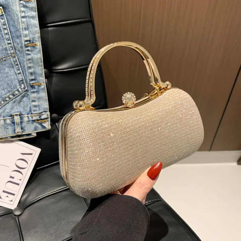 Textured Gold Women's Shoulder Bag with Chain Crossbody