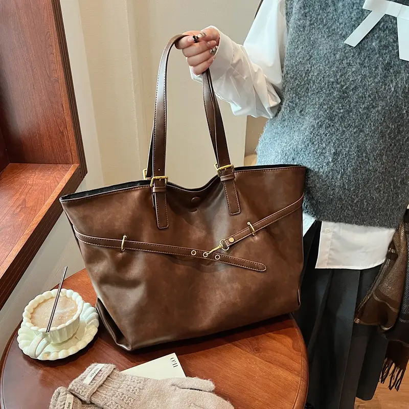 Retro Women's Large Shoulder Bag Brown Leather 2025 - Image 5