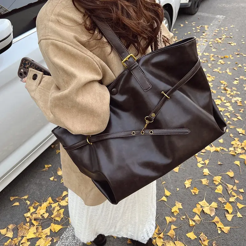 Retro Women's Large Shoulder Bag Brown Leather 2025 - Image 7