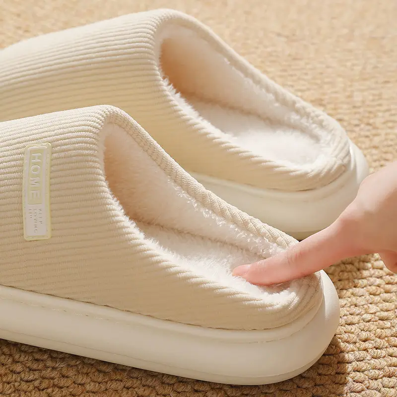 Thick-Soled Home Cotton Slippers for Men in Autumn and Winter for Couples Home Indoor Plush Warm Toe Non-Slip Cotton Slippers for Women Wholesale