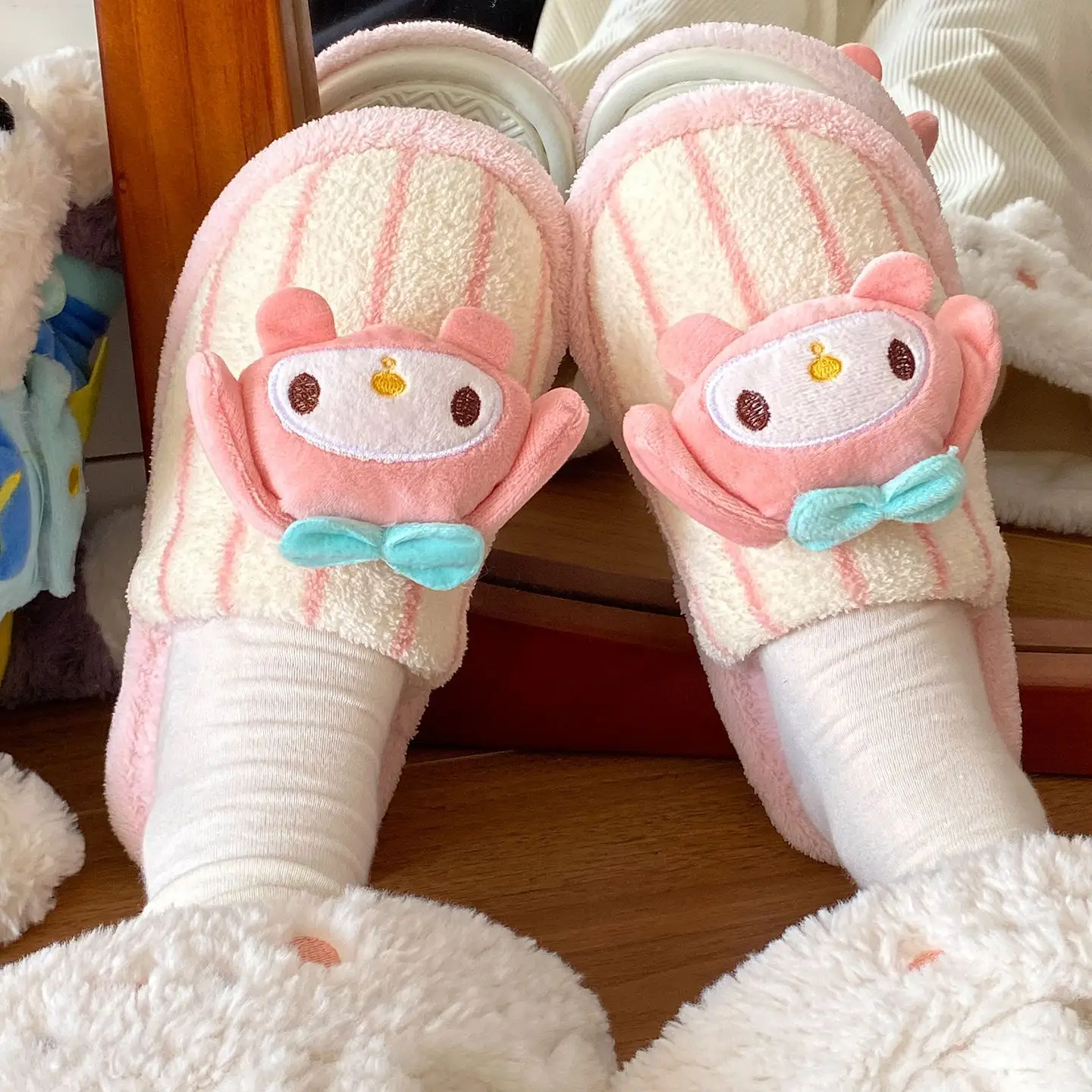Women Cotton Cartoon Slippers Pink Bow - Image 7