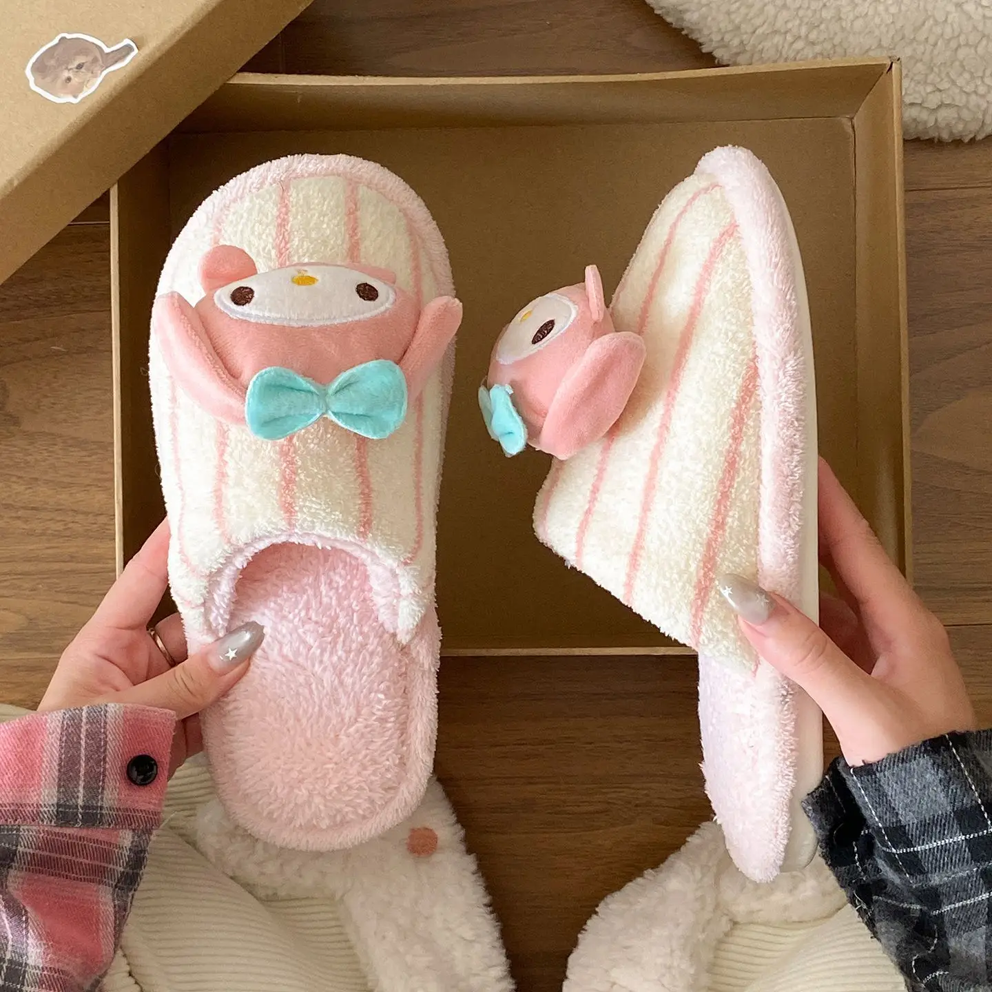 Women Cotton Cartoon Slippers Pink Bow - Image 2