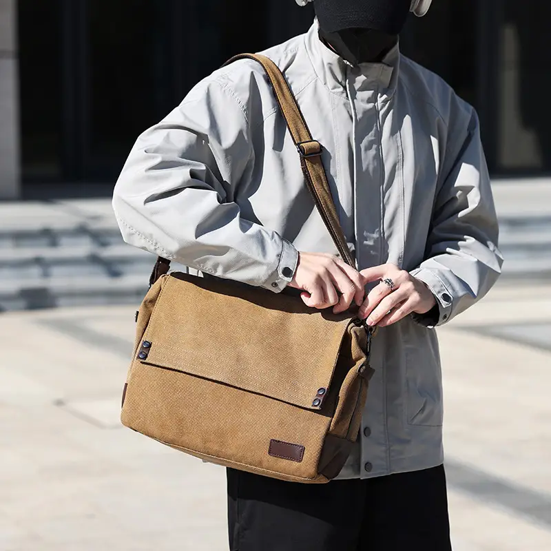Men's Black Canvas Shoulder Bag Retro Messenger Luggage