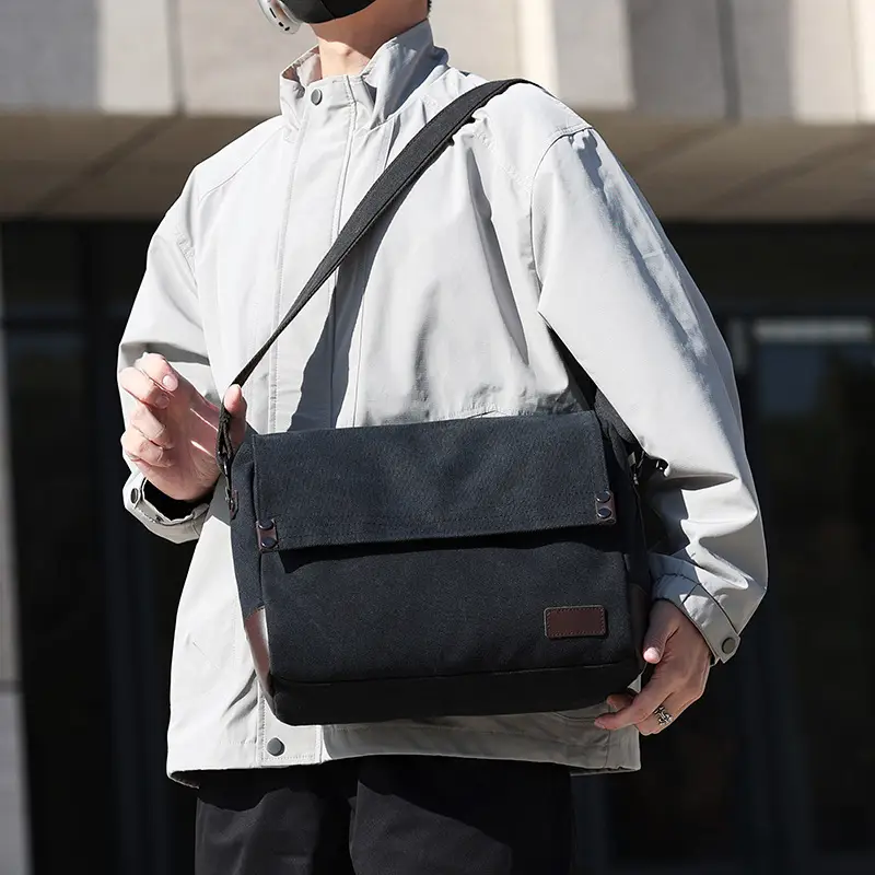 Men's Black Canvas Shoulder Bag Retro Messenger Luggage