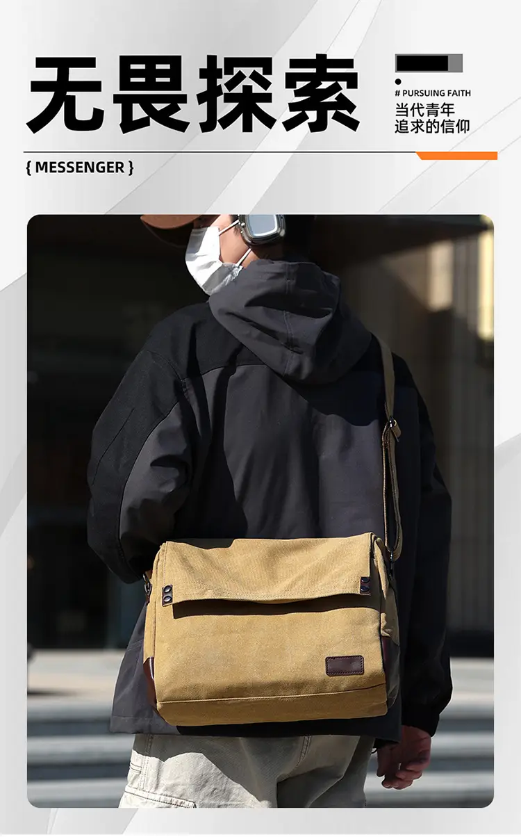 Men's Black Canvas Shoulder Bag Retro Messenger Luggage — feature 1